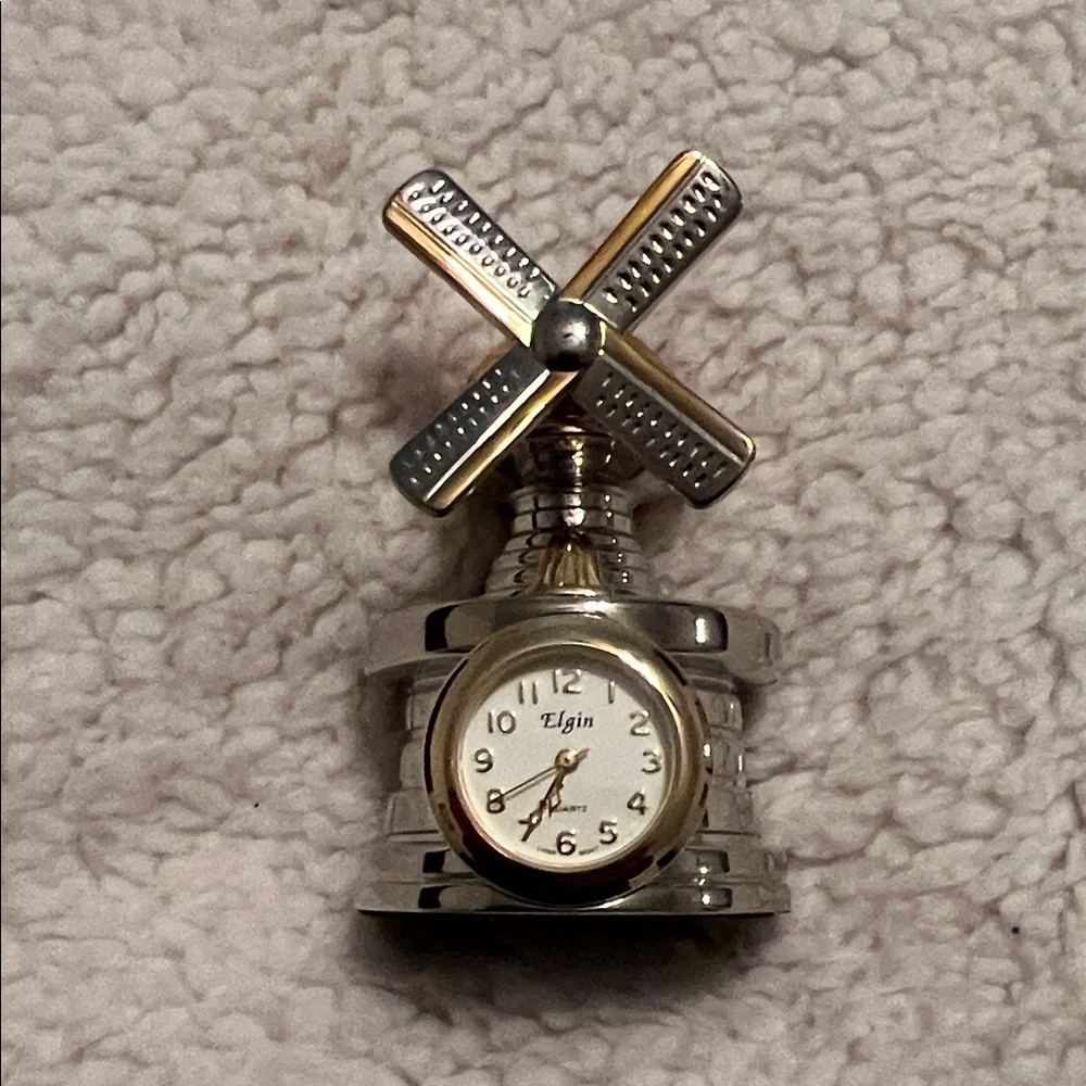 Silver and Gold Miniature Windmill Clock
